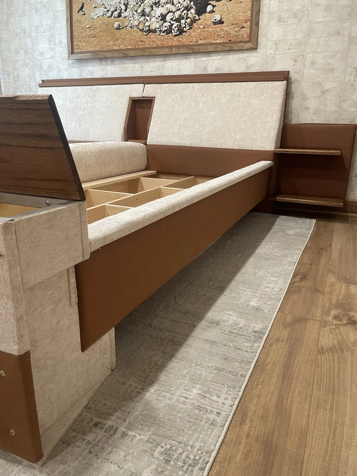Bed with a Motorized Retractable Center Divider: Side view