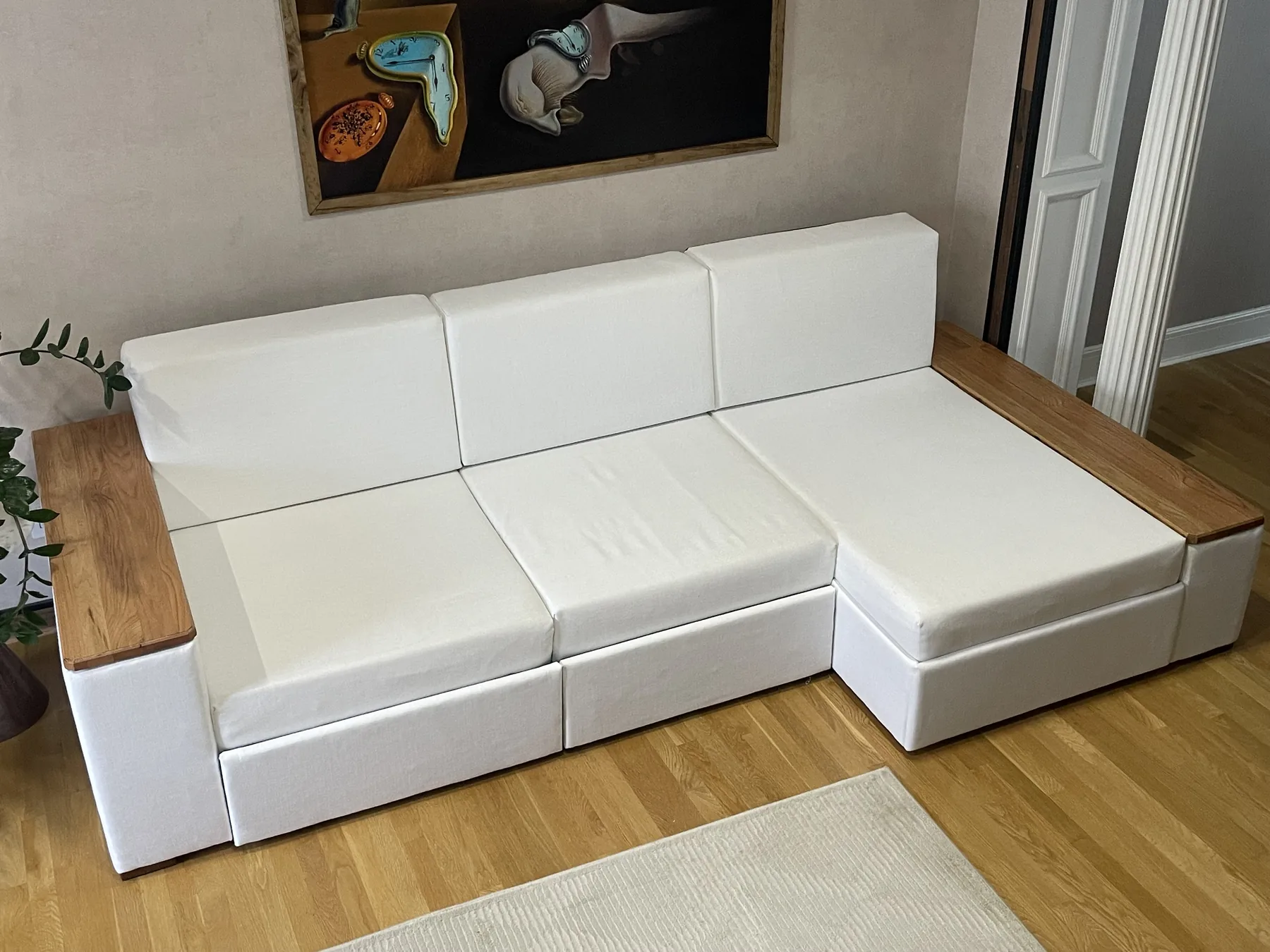 Custom white sectional sofa in lounge configuration